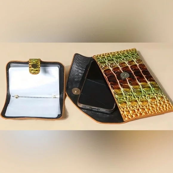 Elegant Green and Yellow Crocodile Pattern Handbag Set NWT - Picture 3 of 6